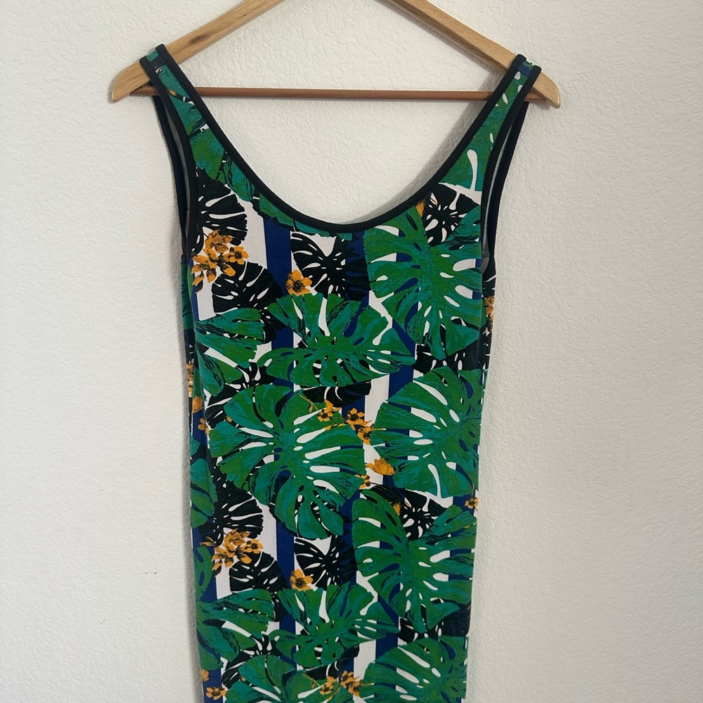 Topshop Green and Blue Leaf Print Dress